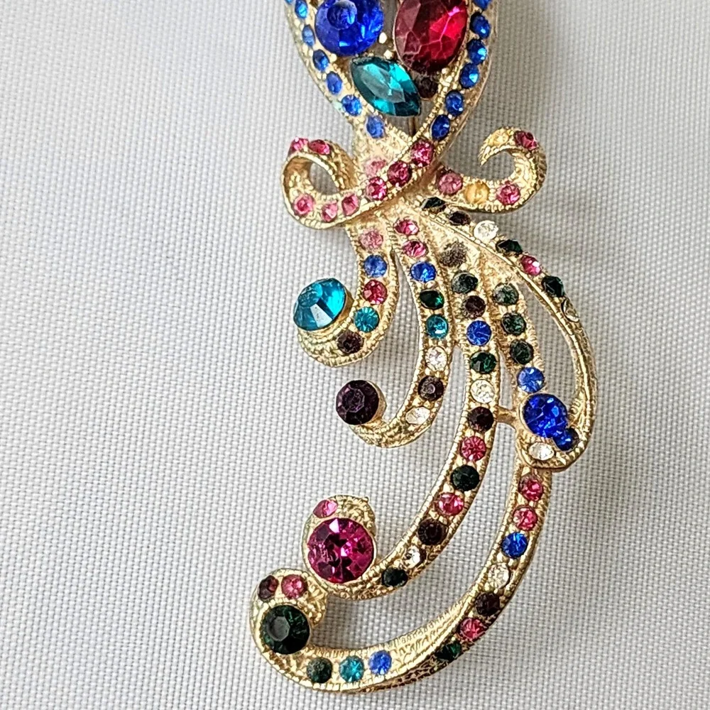 Peacock Blue Bird Brooch Pin‎ Colorful Rhinestone Costume Jewelry Collectible